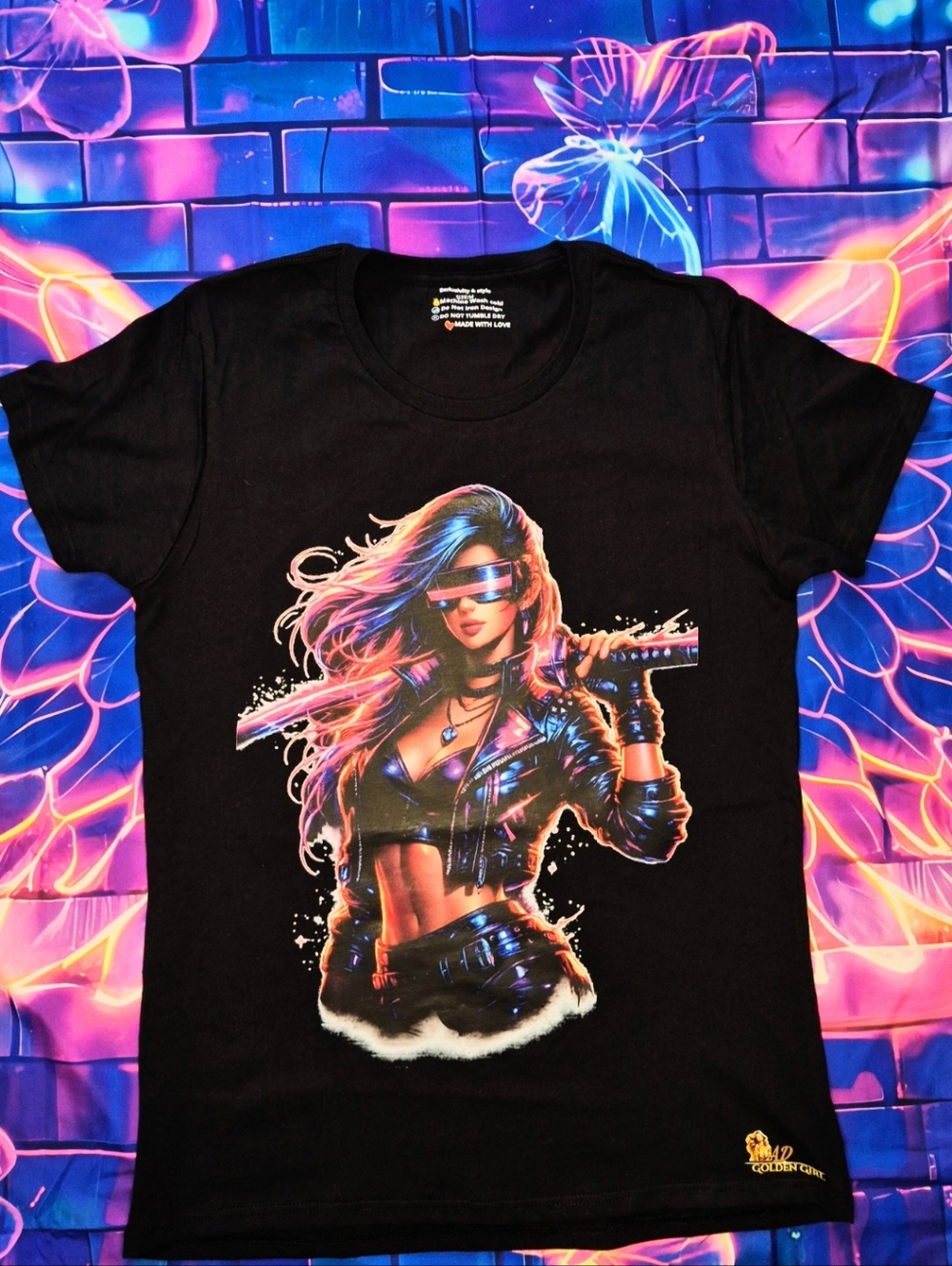 Luxury Hand-Crystalled Neon Graphic Tee - AD Golden Girl Boutique